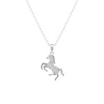 Collier en argent rhodi pendentif cheval avec oxydes blancs - 40 + 5cm
