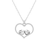 Collier en argent rhodi� avec pendentif coeur ajour� et deux oxydes blancs - 40 + 5cm