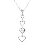 Collier en argent rhodi� avec pendentif coeurs ajour�s et un oxyde blanc - 40 + 5cm