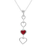 Collier en argent rhodi� avec pendentif coeurs ajour�s et un oxyde rouge - 40 + 5cm