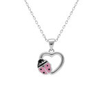 Collier en argent rhodié pendentif coeur avec coccinelle résine rose - 36 + 2cm Collier en argent rhodié pendentif coeur avec coccinelle résine rose - 36 + 2cm