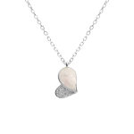 Collier en argent rhodi avec pendentif coeur avec oxydes blancs et nacre blanche vritable - 39 + 4cm ...