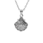 Collier en argent rhodi� pendentif coquille saint - jacques de compostelle oxydes blancs sertis 40 + ...