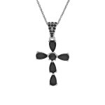 Collier en argent rhodi� pendentif croix avec oxydes noir fonc� 38 + 5cm