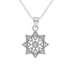 Collier en argent rhodi� pendentif forme �toile avec oxydes blancs sertis - 40 + 5cm