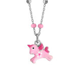 Collier en argent rhodi� avec pendentif licorne rose longueur 36 + 3cm
