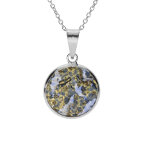 Collier en argent rhodi pendentif rond 15mm murano vritable borale 40 + 5cm bleu et dor