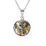 Collier en argent rhodi pendentif rond 15mm murano vritable borale 40 + 5cm multicolore