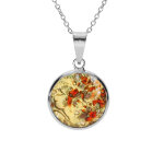 Collier en argent rhodi pendentif rond 15mm murano vritable borale 40 + 5cm orange et dor avec des ...