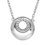 Collier en argent rhodi� avec pendentif rond perc� oxydes blancs sertis longueur 42cm