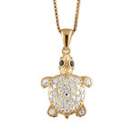 Collier en argent rhodi pendentif tortue pierres blanches - 42 + 3cm