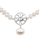 Collier en argent rhodi en perles d'eau douce avec pendentif arbre de vie oxydes blancs sertis longueur ...
