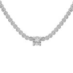 Collier en argent rhodi� rivi�re d'oxydes blancs sertis et gros oxyde blanc au centre 40 + 4cm