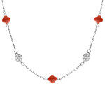 Collier en argent rhodié trèfle en verre corail et pastille oxydes blancs 42 + 3cm Collier en argent rhodié trèfle en verre corail et pastille oxydes blancs 42 + 3cm