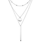 Collier en argent rhodi avec triple chane pendentifs tube et mdaille 42 + 3cm