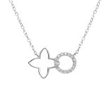 Collier en argent rhodi� compos� d�un anneau pav� de pierres blanches et d�un pendentif ajour� en forme ...