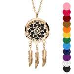 Collier diffuseur de parfum grand attrape rve et rosace pvd jaune - rglable 45  65cm