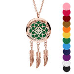 Collier diffuseur de parfum grand attrape rve et rosace pvd rose - rglable 45  65cm