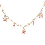 Collier chanette vermeil pampilles papillons roses + perles roses rglable 32 + 4cm