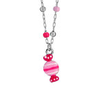 Collier pour enfant en argent rhodi� cha�ne avec boules lisses et couleur rose et pendentif bonbon rose ...