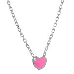Collier pour enfant en argent rhodié chaîne avec pendentif coeur rose avec 1 petit oxyde blanc - longueur ... Collier pour enfant en argent rhodié chaîne avec pendentif coeur rose avec 1 petit oxyde blanc - longueur ...