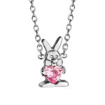 Collier pour enfant en argent rhodi chane avec pendentif lapin tenant 1 oxyde rose - longueur 36cm ...