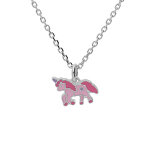 Collier enfant en argent rhodi� cha�ne avec pendentif licorne rose 35 + 5cm