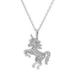 Collier enfant en argent rhodi massif chane avec pendentif licorne pave d'oxydes blancs sertis 38 ...