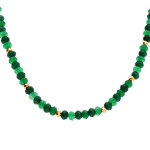 Collier de jade et d'agate verte vritable et boules en acier dor - 38 + 5cm