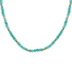 Collier de jade bleue vritable et de boules en acier dor - 38 + 5cm