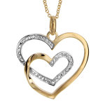 Collier en plaqu or chane avec pendentif 2 coeurs faits avec 1 seul brin et orns d'oxydes blancs - ...
