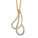 Collier en plaqu� or cha�ne avec pendentif 2 gouttes �vid�es et crois�es, 1 lisse et l'autre orn�e d'oxydes ...