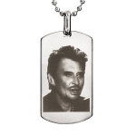 Collier + pendentif en acier plaque gi avec portrait johnny hallyday
