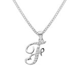 Collier avec pendentif en argent rhodi� initiale f majuscule avec oxydes blancs sertis longueur 42cm ...