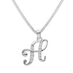 Collier avec pendentif en argent rhodi� initiale h majuscule avec oxydes blancs sertis longueur 42cm ...