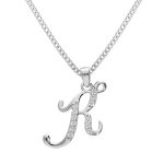 Collier avec pendentif en argent rhodi� initiale k majuscule avec oxydes blancs sertis longueur 42cm ...