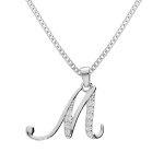 Collier avec pendentif en argent rhodi� initiale m majuscule avec oxydes blancs sertis longueur 42cm ...
