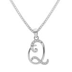 Collier avec pendentif en argent rhodi� initiale q majuscule avec oxydes blancs sertis longueur 42cm ...