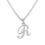 Collier avec pendentif en argent rhodi� initiale r majuscule avec oxydes blancs sertis longueur 42cm ...