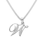 Collier avec pendentif en argent rhodi� initiale w majuscule avec oxydes blancs sertis longueur 42cm ...