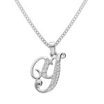Collier avec pendentif en argent rhodi� initiale y majuscule avec oxydes blancs sertis longueur 42cm ...