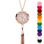 Collier avec pendentif diffuseur de parfum flocon de neige et pompon pvd rose - rglable 45  65cm