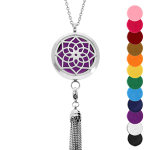 Collier avec pendentif diffuseur de parfum mdaillon fleur rosace et pompon chanettes - rglable 45 ...