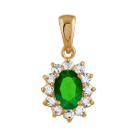 Collier avec pendentif en plaqu� or collection joaillerie oxyde vert au centre et petits oxydes blancs ...