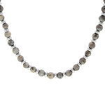 Collier perles de pierres labradorite mat v�ritable et perles acier 50 + 5cm