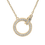 Collier en plaqu or chane avec 2 anneaux entrelacs oxydes blancs sertis 40 + 4, 5cm