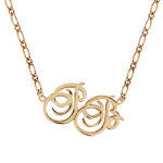 Collier en plaqu or chane maille 1 + 1 avec dcoupe anglaise 2 initiales stylises - longueur 40cm