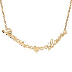 Collier en plaqu or chane maille forat avec dcoupe anglaise 2 prnoms spars par un coeur - longueur ...