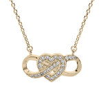 Collier en plaqu� or cha�ne avec motif infini et coeur entrelac� oxydes blancs sertis 40 + 4cm