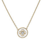 Collier en plaqu� or cha�ne avec pastille blanche motif croix et oxydes blancs sertis 38 + 4cm